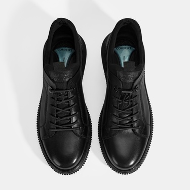  Erkek Siyah DesaComfort Bağcıklı Deri Günlük Ayakkabı