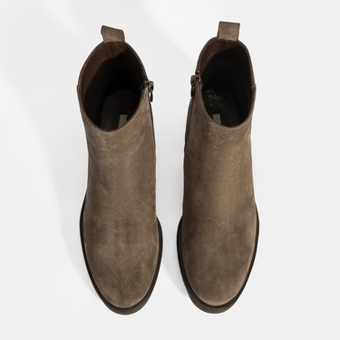  Kadın Kahve Fermuarlı Süet Deri Bot