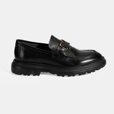  Erkek Siyah Metal Toka Detaylı Deri Loafer