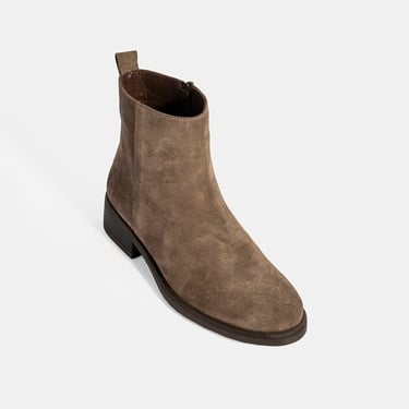  Kadın Kahve Fermuarlı Süet Deri Bot