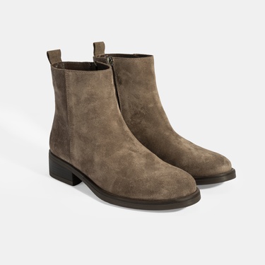  Kadın Kahve Fermuarlı Süet Deri Bot