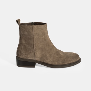  Kadın Kahve Fermuarlı Süet Deri Bot