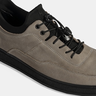  Erkek Gri Bağcıklı Nubuk Deri Günlük Ayakkabı