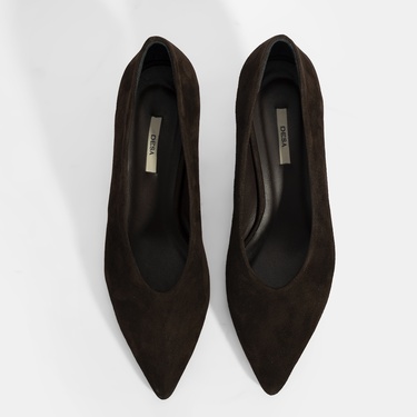  Kadın Kahve Klasik Süet Topuklu Ayakkabı