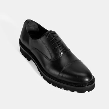  Erkek Siyah Bağcıklı Deri Klasik Ayakkabı