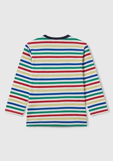  Erkek Çocuk Beyaz Mix Çizgi Desenli Uzun Kollu Bisiklet Yaka Regular Fit T-shirt