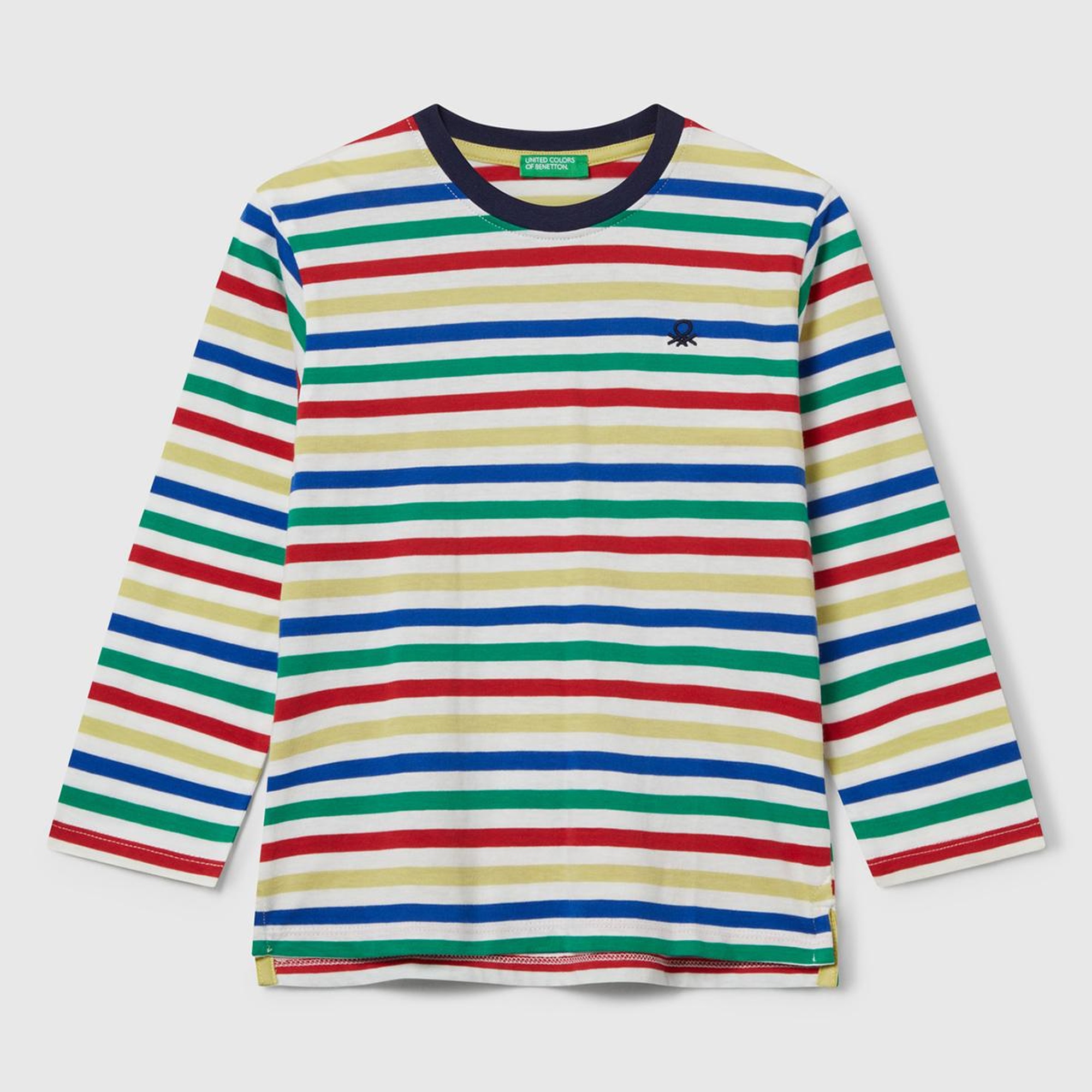 Erkek Çocuk Beyaz Mix Çizgi Desenli Uzun Kollu Bisiklet Yaka Regular Fit T-shirt