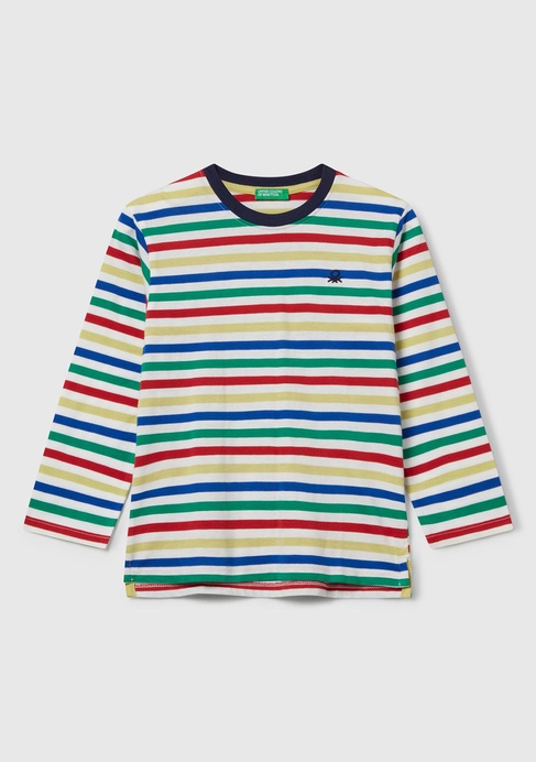  Erkek Çocuk Beyaz Mix Çizgi Desenli Uzun Kollu Bisiklet Yaka Regular Fit T-shirt