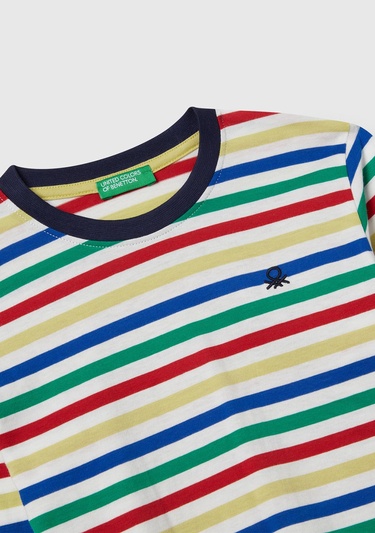  Erkek Çocuk Beyaz Mix Çizgi Desenli Uzun Kollu Bisiklet Yaka Regular Fit T-shirt