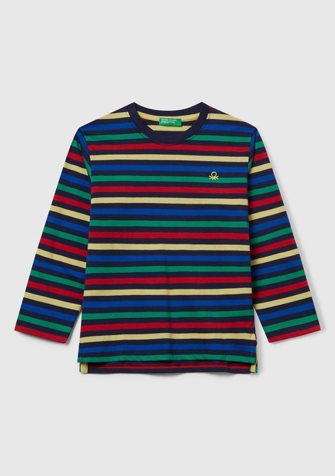  Erkek Çocuk Siyah Mix Çizgi Desenli Uzun Kollu Bisiklet Yaka Regular Fit T-shirt