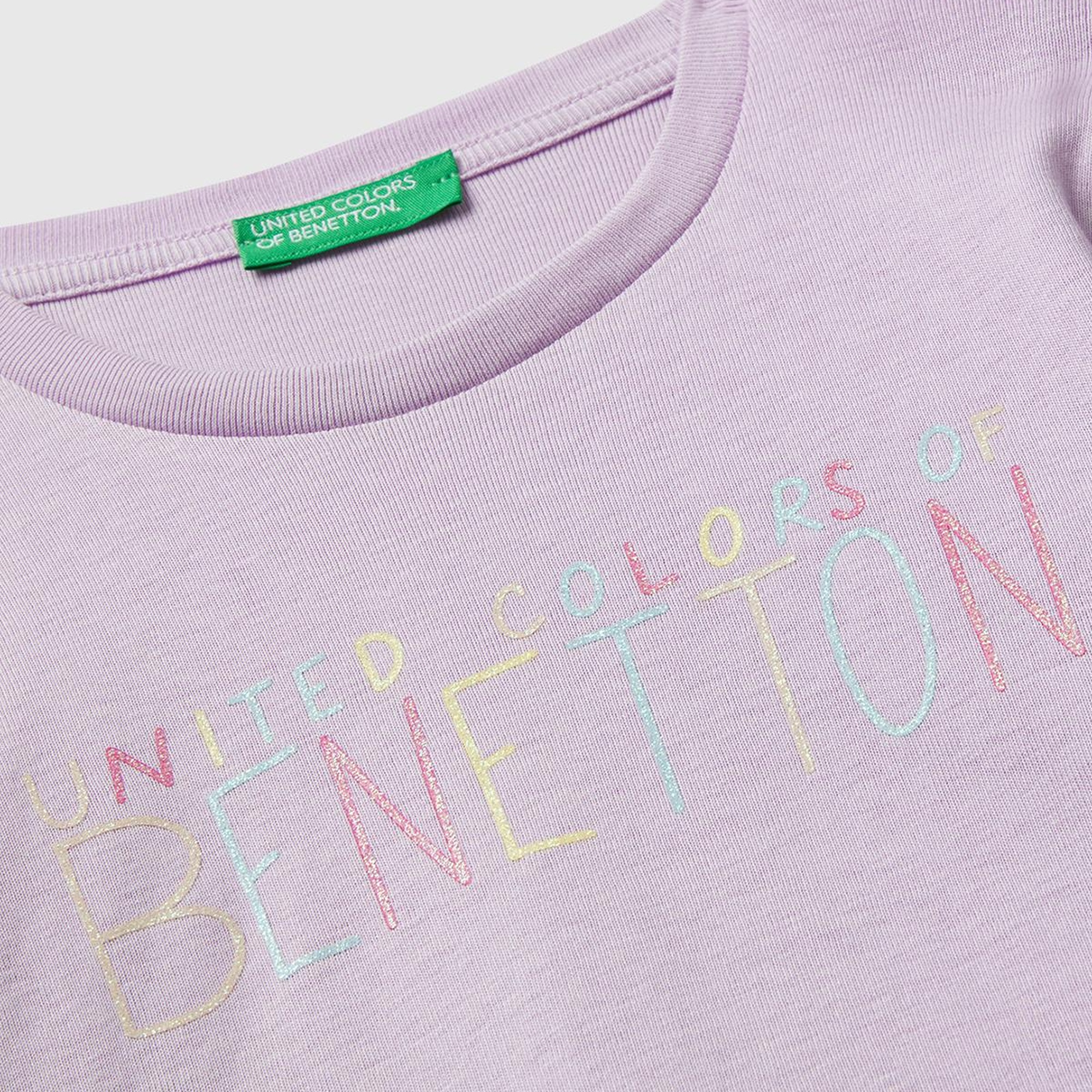 Kız Çocuk Lila Önü Parıltılı Logo Baskılı Slim Fit Uzun Kollu T-shirt