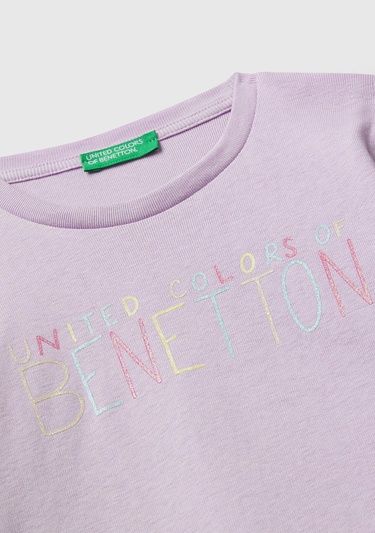  Kız Çocuk Lila Önü Parıltılı Logo Baskılı Slim Fit Uzun Kollu T-shirt