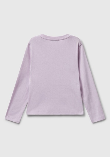  Kız Çocuk Lila Önü Parıltılı Logo Baskılı Slim Fit Uzun Kollu T-shirt