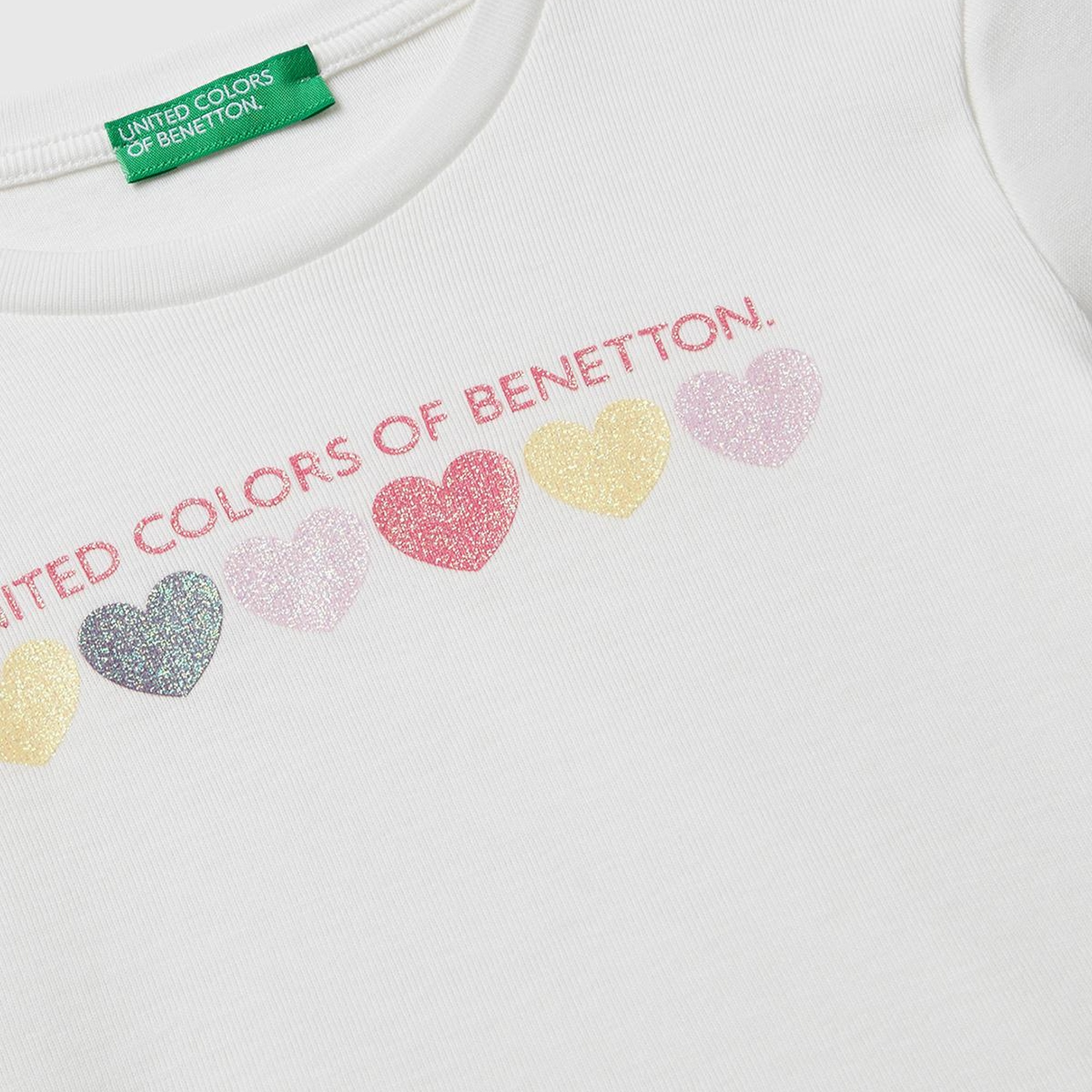 Kız Çocuk Ekru Önü Parıltılı Logo Baskılı Slim Fit Uzun Kollu T-shirt