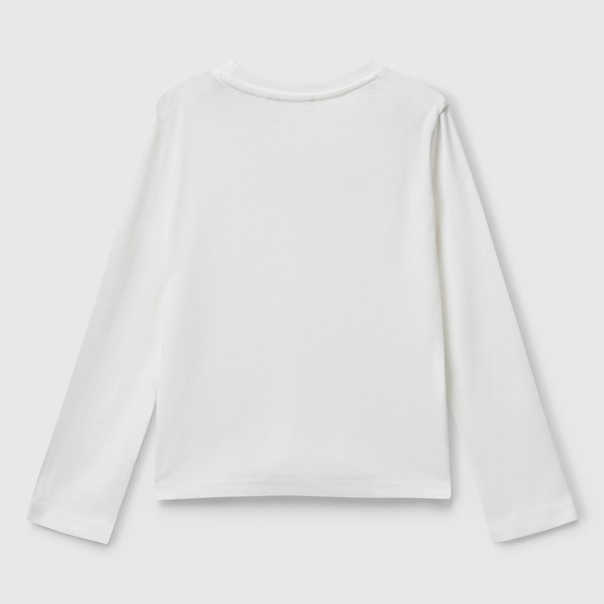 Kız Çocuk Ekru Önü Parıltılı Logo Baskılı Slim Fit Uzun Kollu T-shirt