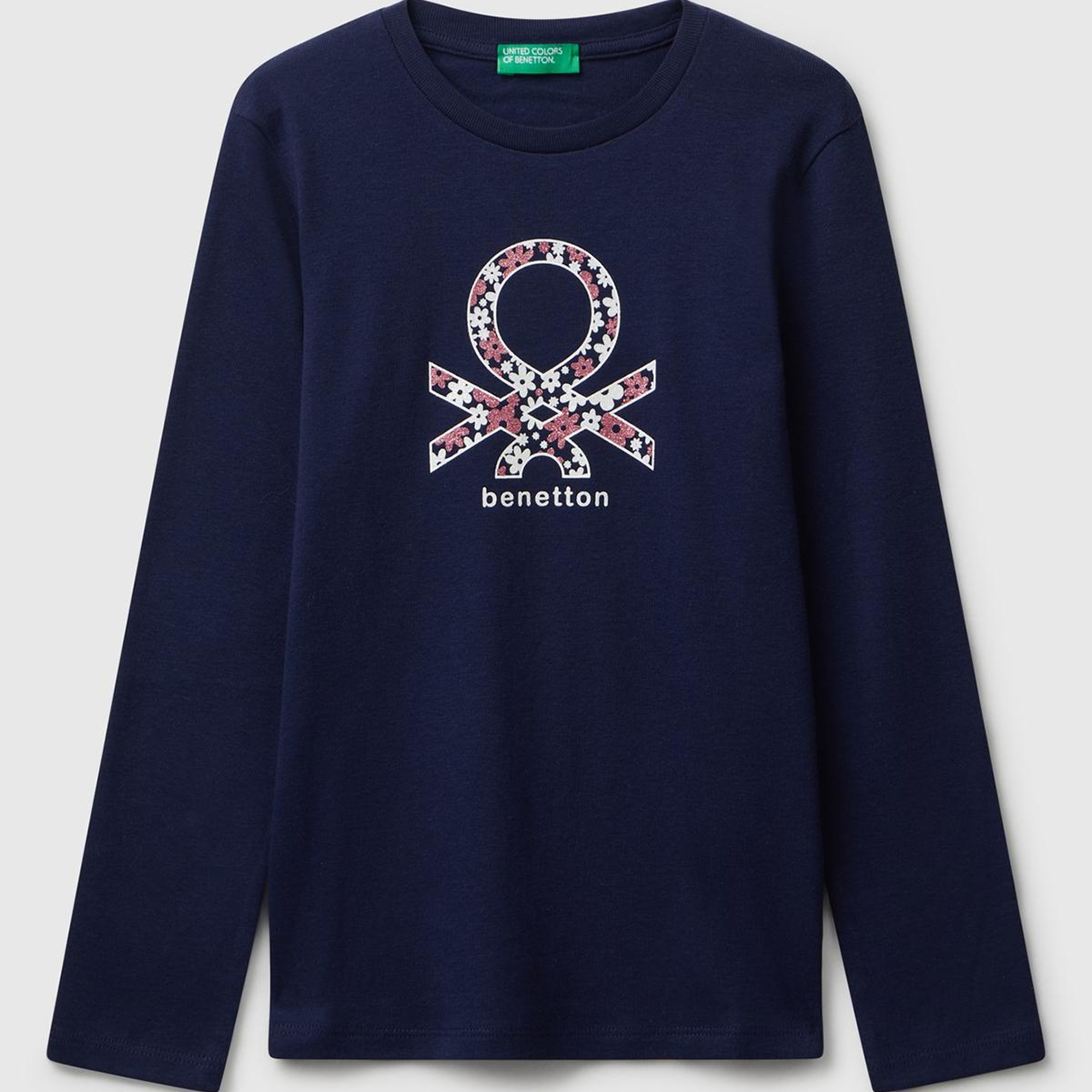 Kız Çocuk Lacivert Parıltılı Logo Baskılı Regular Fit Uzun Kollu T-shirt