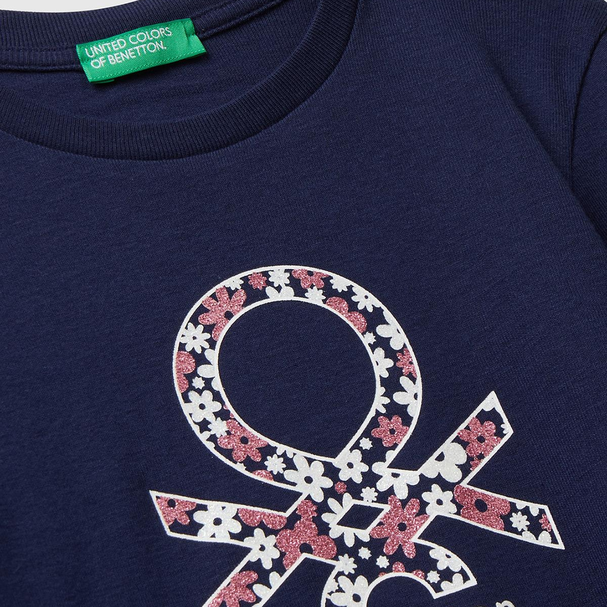 Kız Çocuk Lacivert Parıltılı Logo Baskılı Regular Fit Uzun Kollu T-shirt