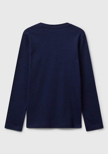  Kız Çocuk Lacivert Parıltılı Logo Baskılı Regular Fit Uzun Kollu T-shirt