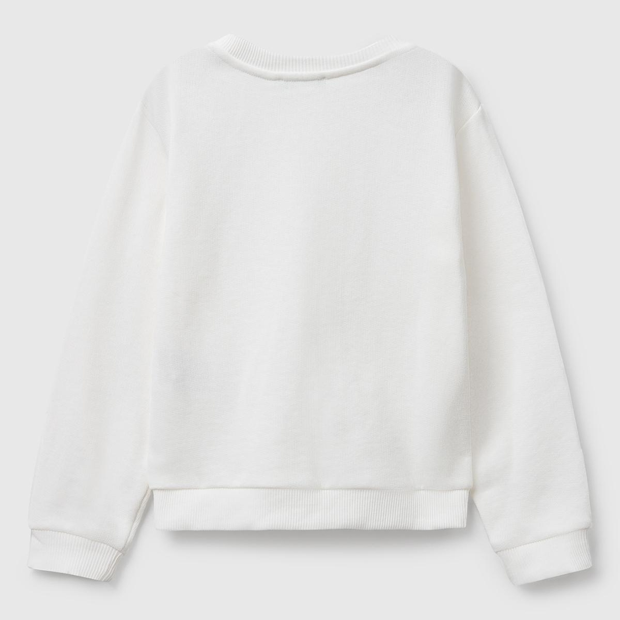 Kız Çocuk Ekru Önü Simli Logo Baskılı Nervürlü Regular Fit Sweatshirt