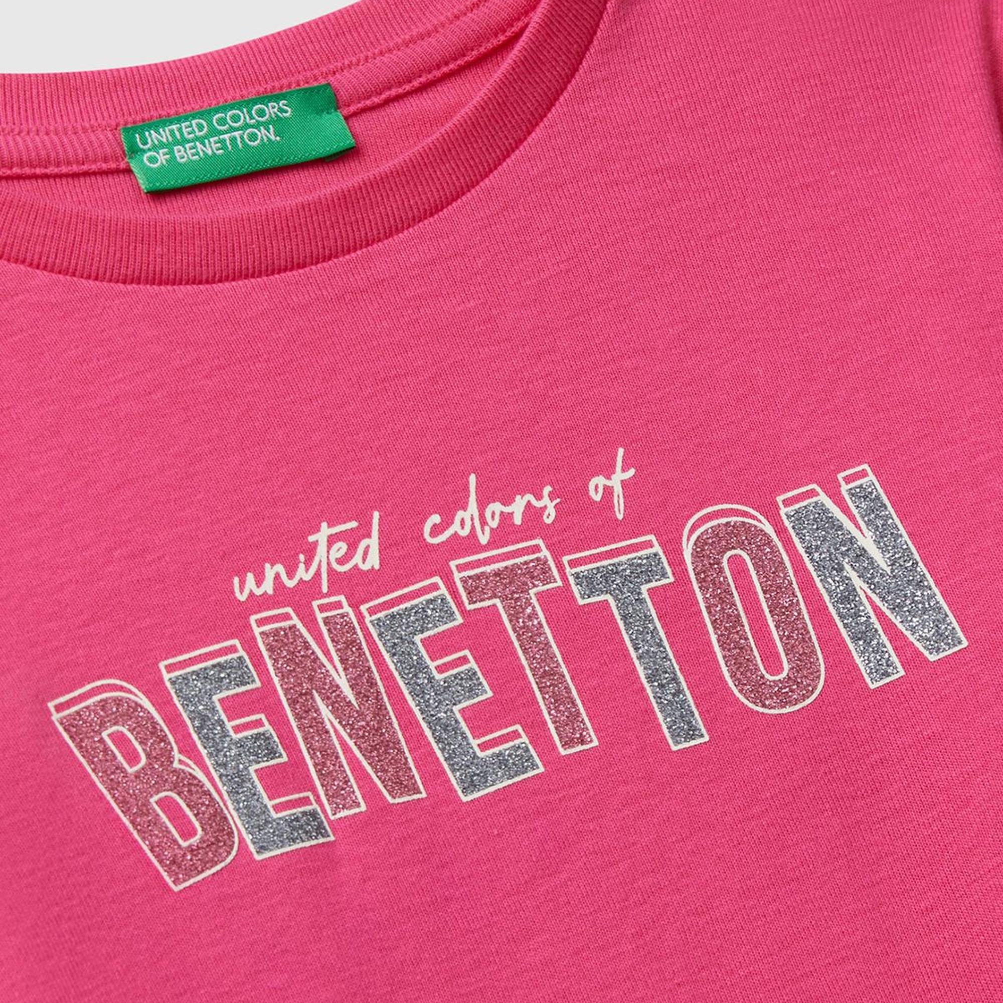 Kız Çocuk Pembe Parıltılı Logo Baskılı Regular Fit Uzun Kollu T-shirt