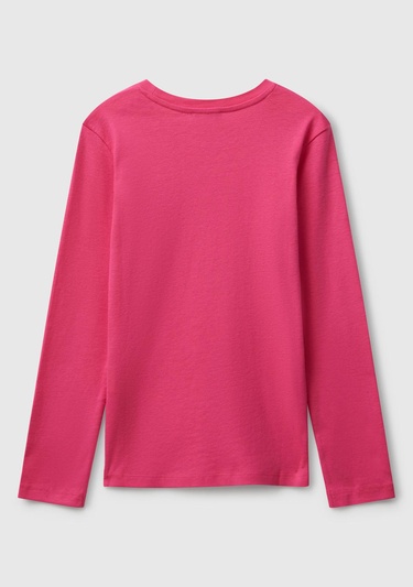  Kız Çocuk Pembe Parıltılı Logo Baskılı Regular Fit Uzun Kollu T-shirt