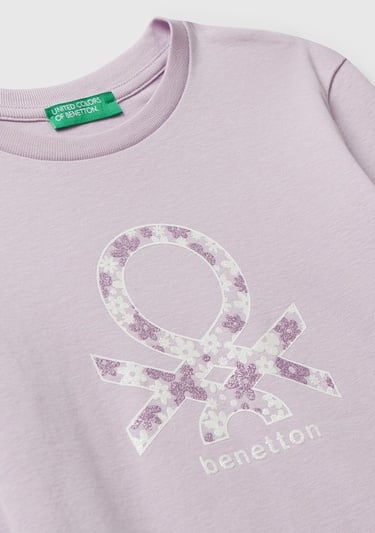  Kız Çocuk Lila Parıltılı Logo Baskılı Regular Fit Uzun Kollu T-shirt