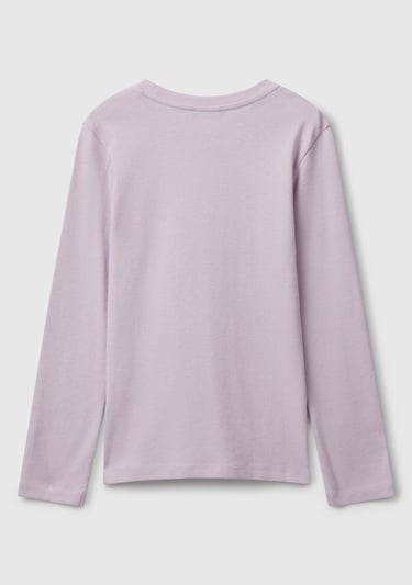  Kız Çocuk Lila Parıltılı Logo Baskılı Regular Fit Uzun Kollu T-shirt