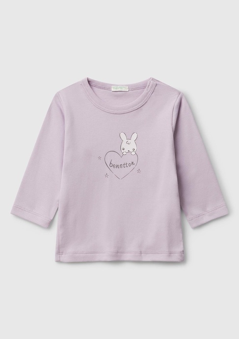  Bebek Lila Logo Baskılı Omzu Çıtçıtlı Bisiklet Yaka Uzun Kollu T-shirt