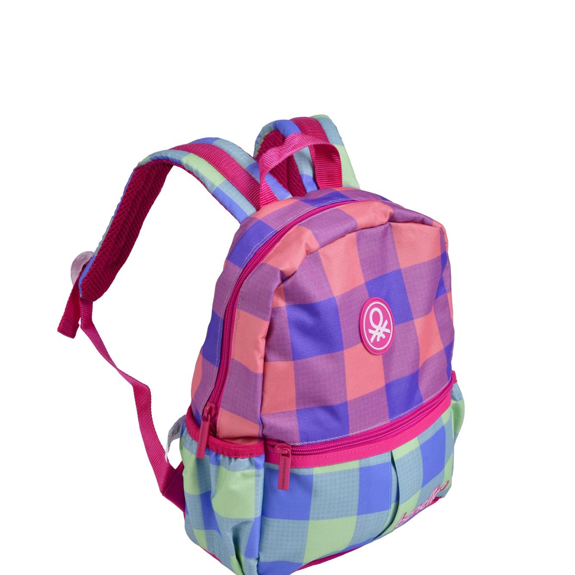 Kız Çocuk Pembe Ekose Desenli Benetton Yazılı Anaokul Çantası