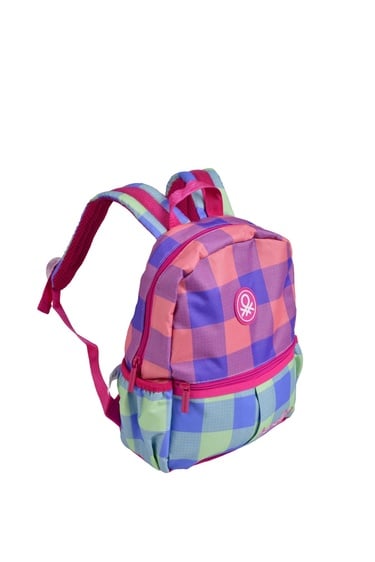  Kız Çocuk Pembe Ekose Desenli Benetton Yazılı Anaokul Çantası