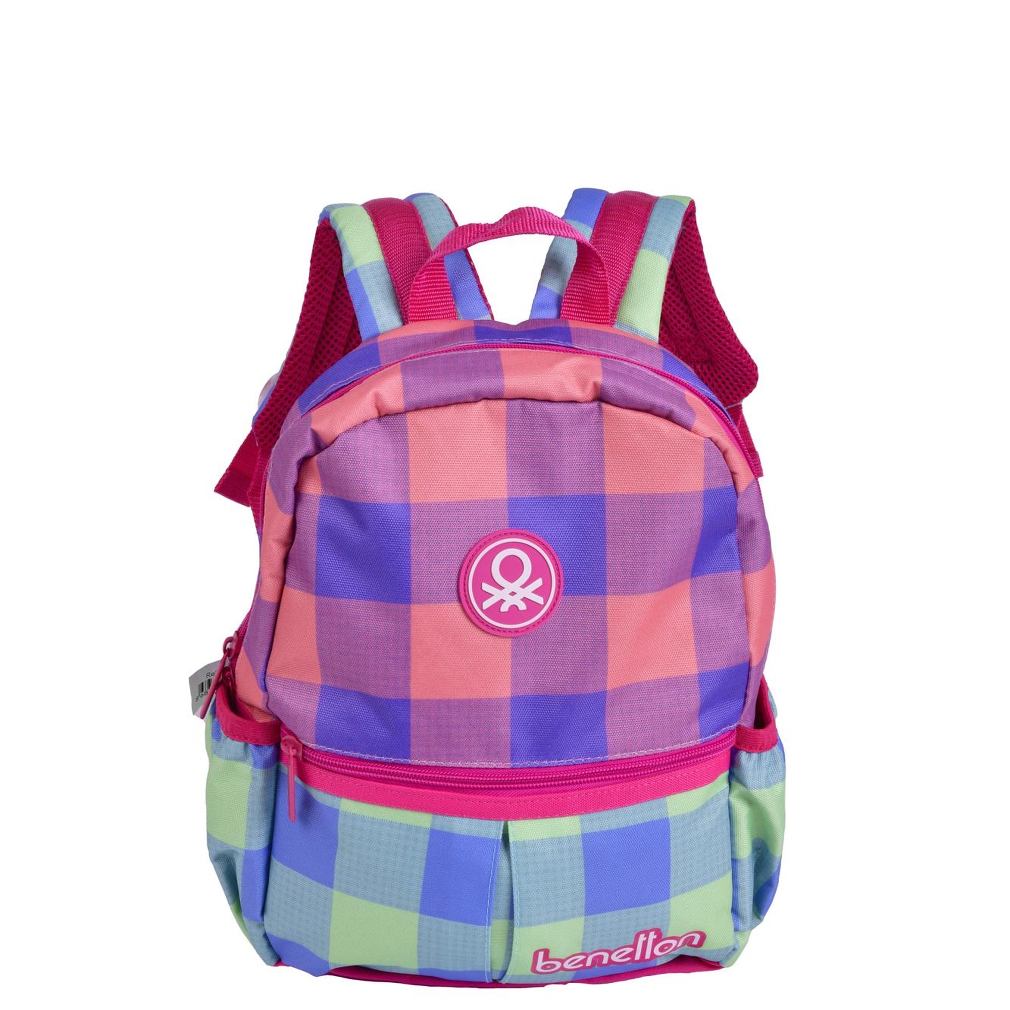 Kız Çocuk Pembe Ekose Desenli Benetton Yazılı Anaokul Çantası