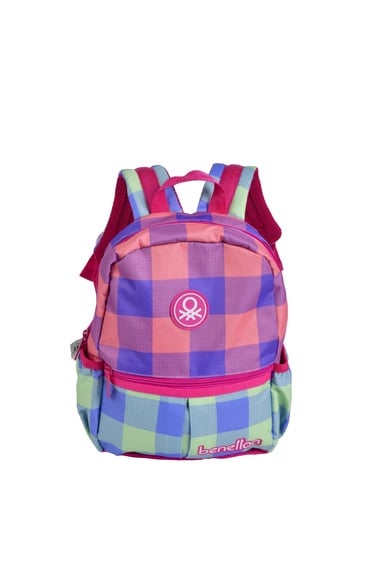  Kız Çocuk Pembe Ekose Desenli Benetton Yazılı Anaokul Çantası