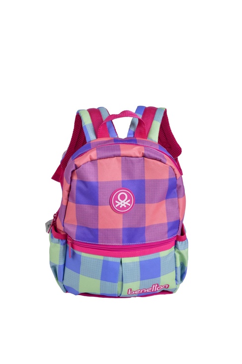  Kız Çocuk Pembe Ekose Desenli Benetton Yazılı Anaokul Çantası