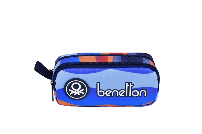  Erkek Çocuk Mavi Kamuflaj Desenli Benetton Yazılı Çift Bölme Kalem Kutusu