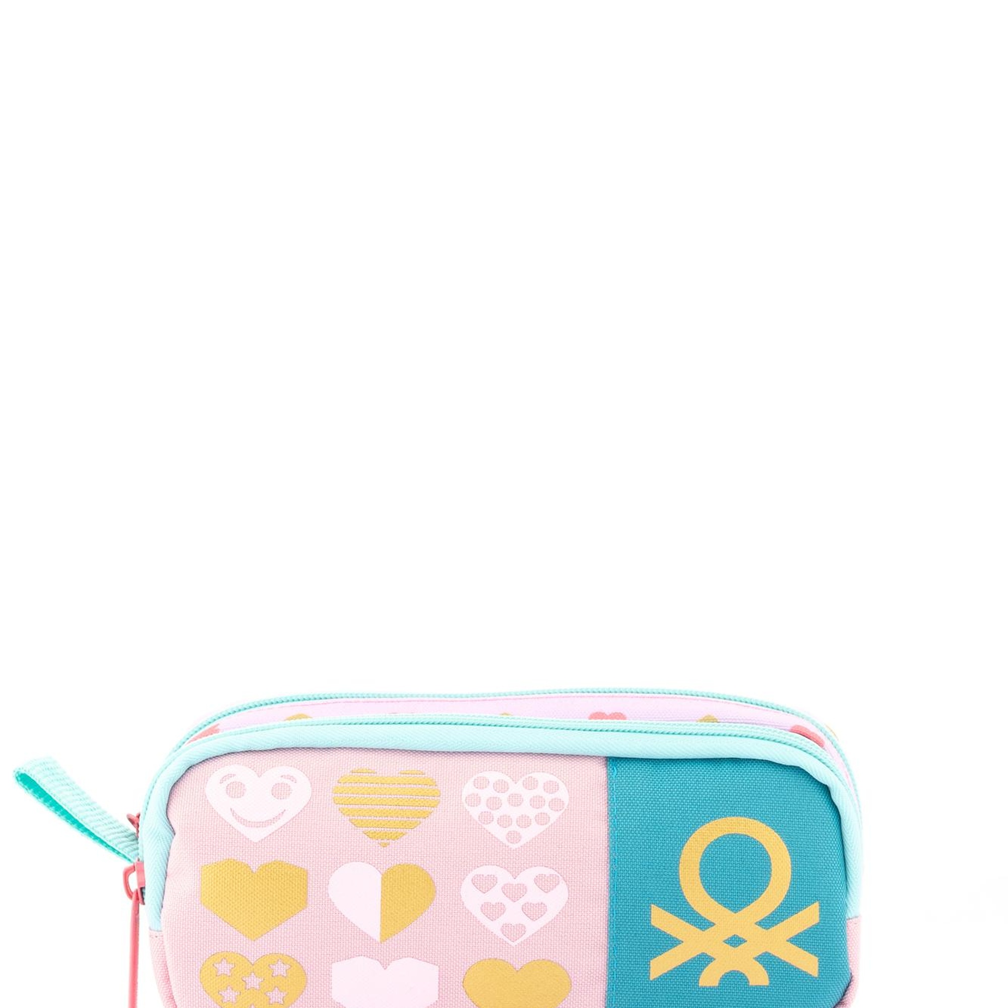 Kız Çocuk Pembe Kalp Desenli Benetton Yazılı Çift Bölme Kalem Kutusu