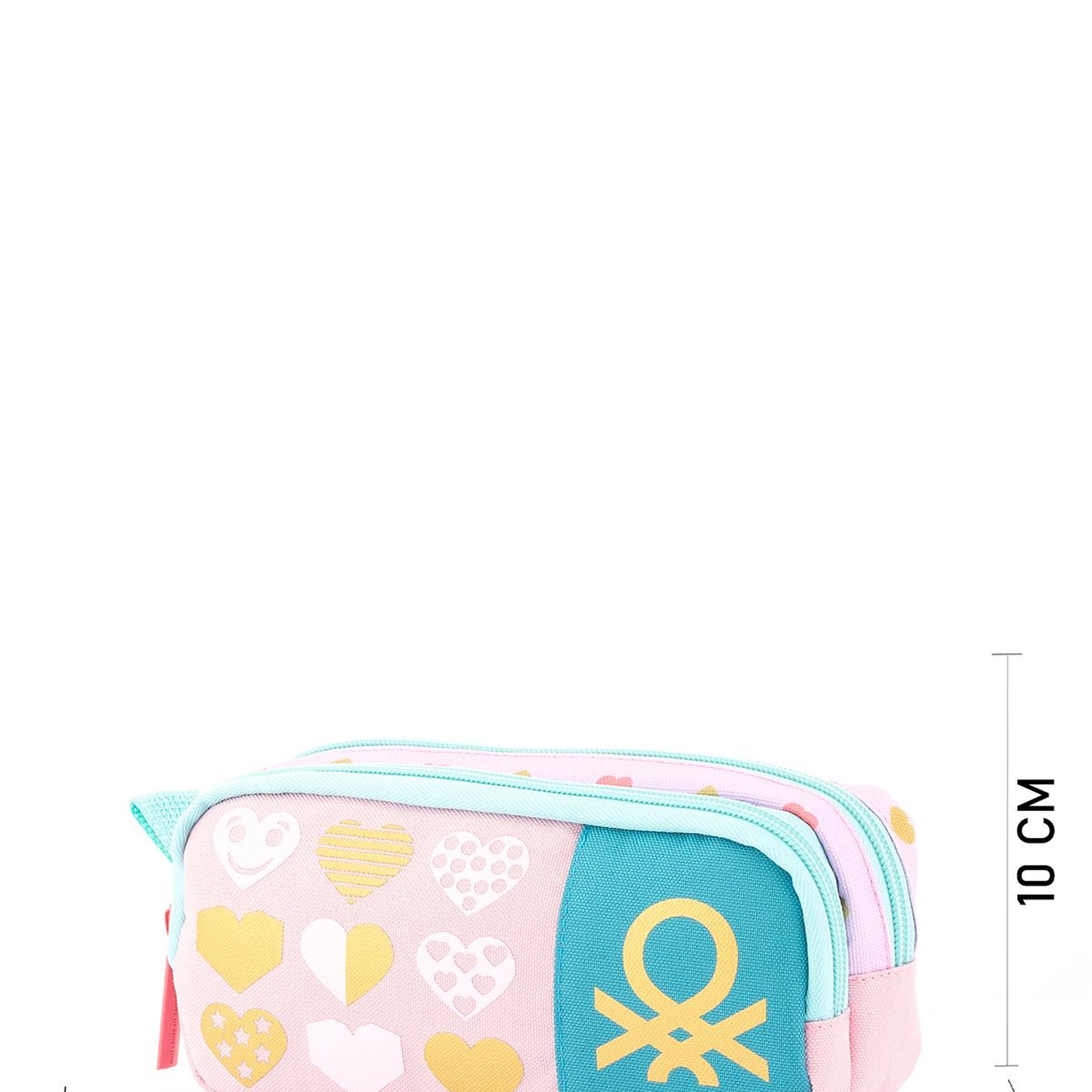 Kız Çocuk Pembe Kalp Desenli Benetton Yazılı Çift Bölme Kalem Kutusu