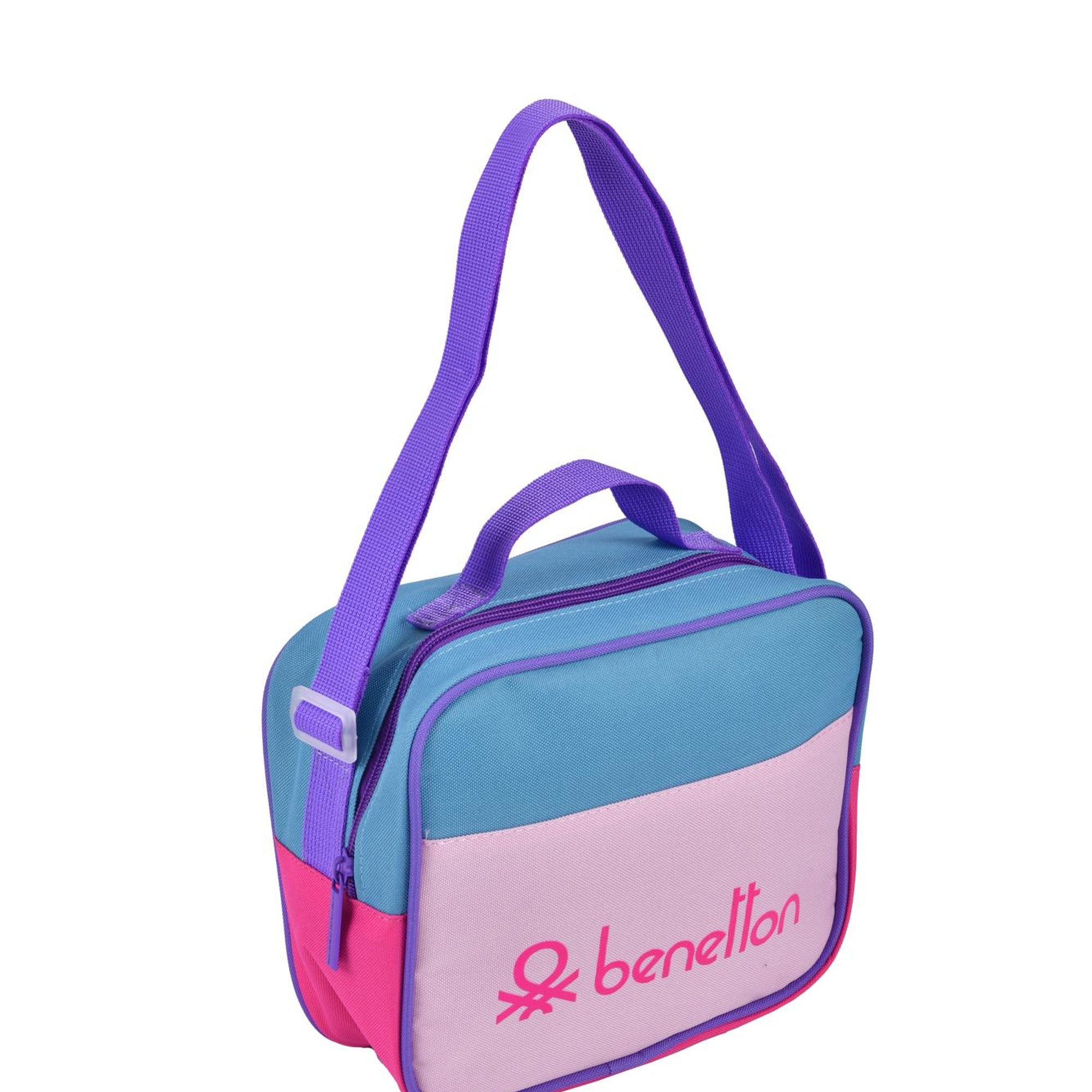Kız Çocuk Pembe Benetton Yazılı Renk Bloklu Beslenme Çantası