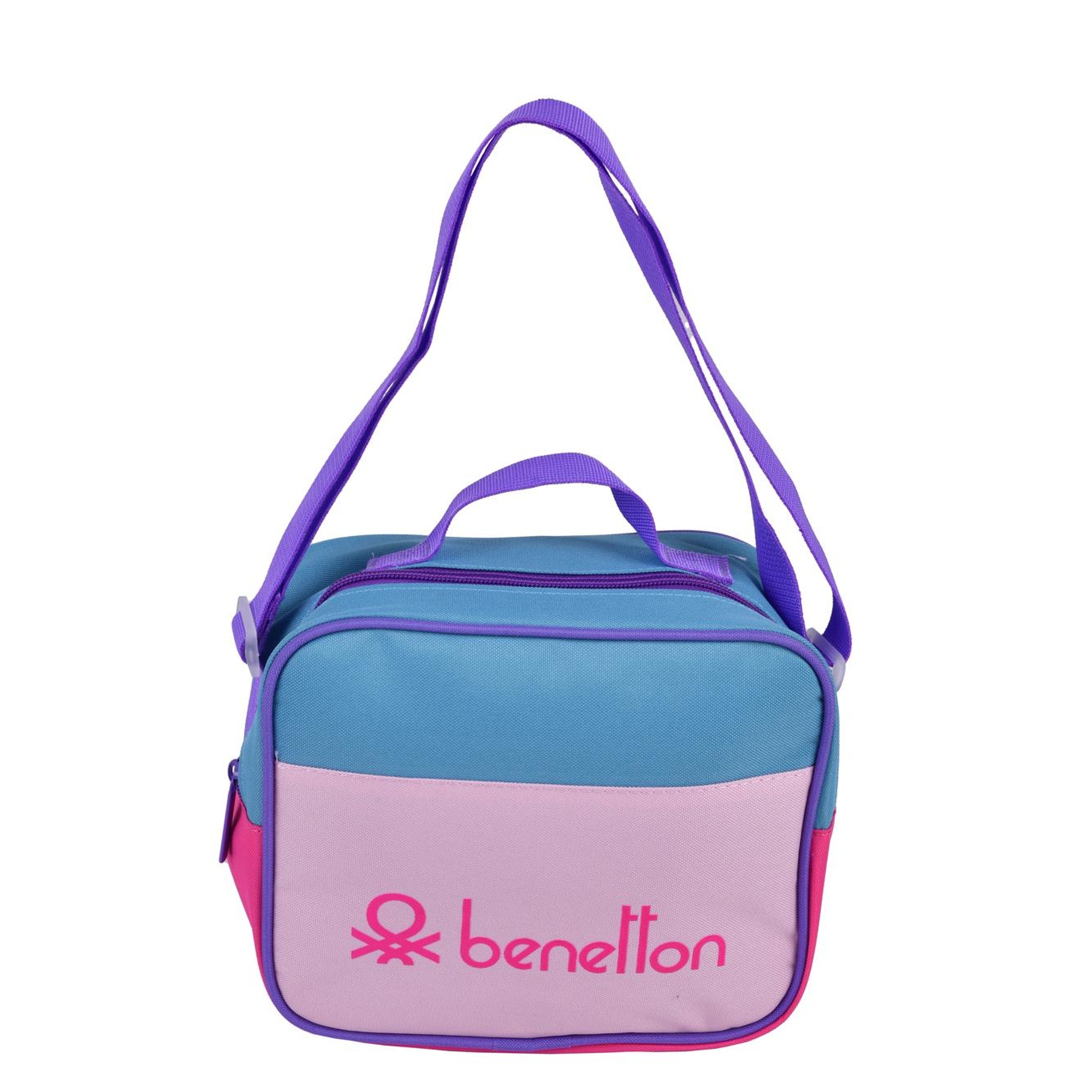 Kız Çocuk Pembe Benetton Yazılı Renk Bloklu Beslenme Çantası
