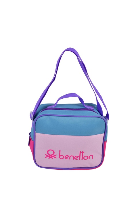  Kız Çocuk Pembe Benetton Yazılı Renk Bloklu Beslenme Çantası