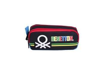  Erkek Çocuk Siyah Benetton Yazılı Renk Bloklu Çift Bölme Kalem Kutusu