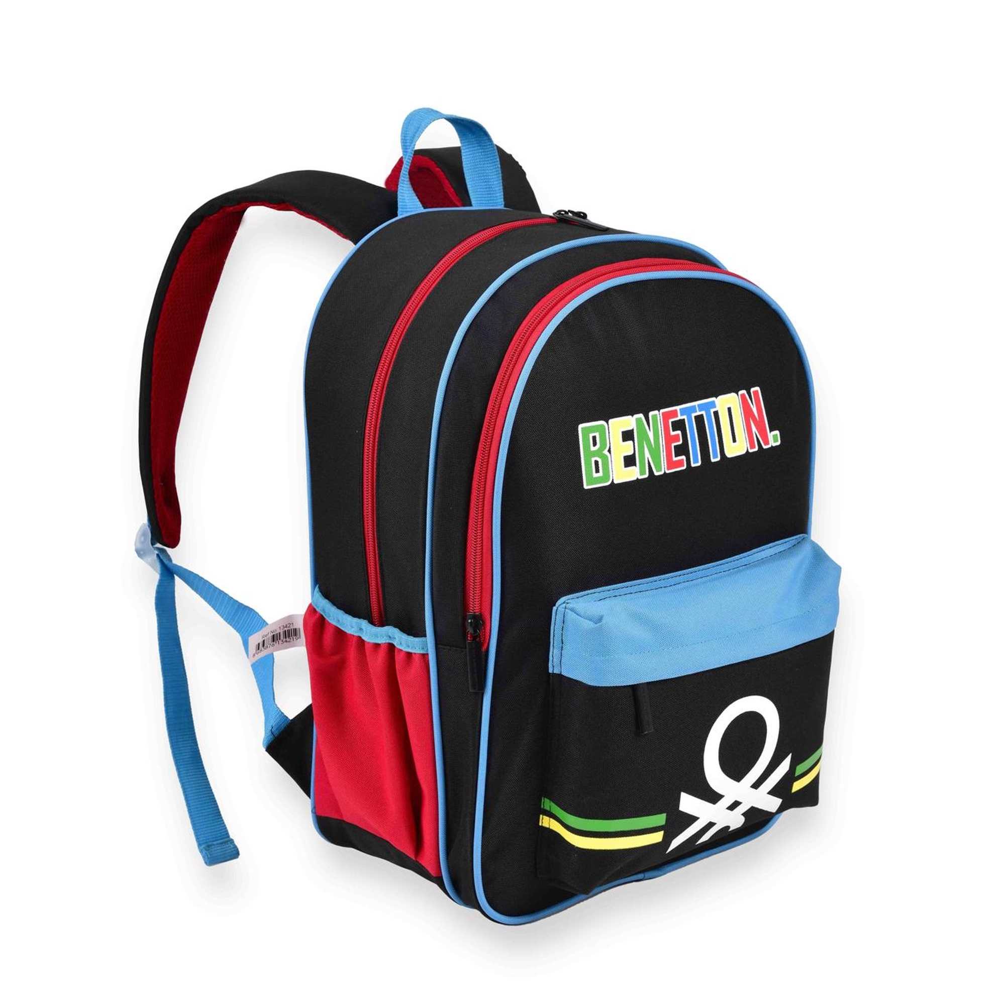 Erkek Çocuk Siyah Benetton Logolu Çift Bölme Sırt Çantası