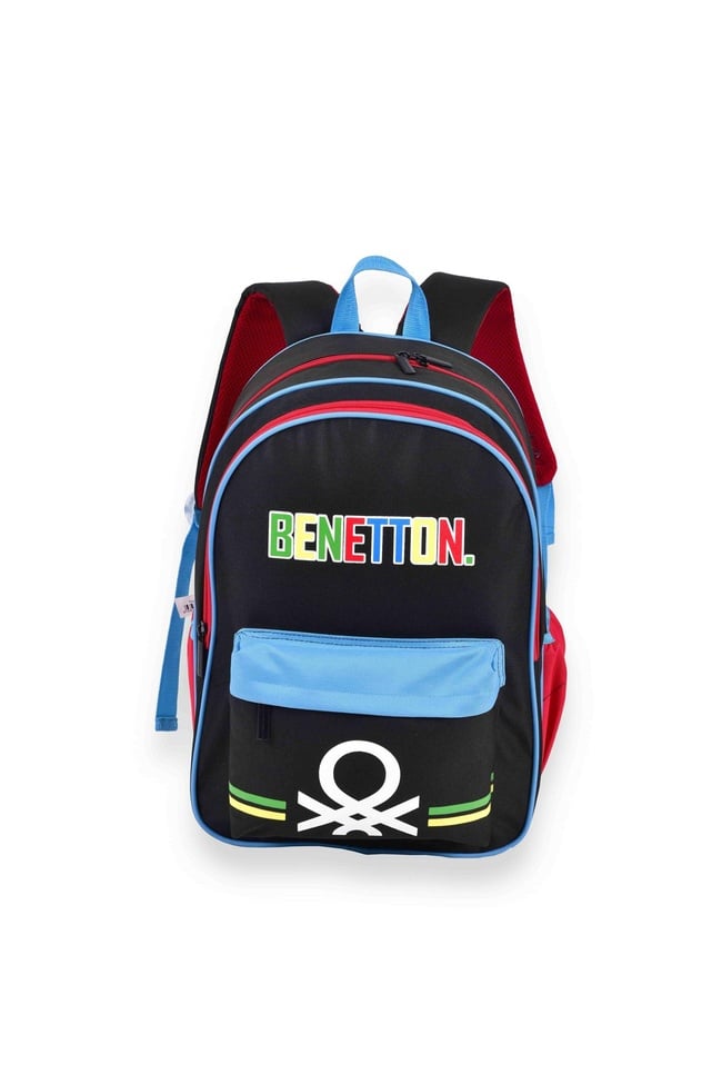  Erkek Çocuk Siyah Benetton Logolu Çift Bölme Sırt Çantası