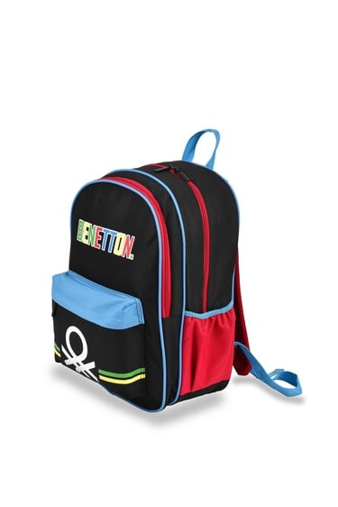  Erkek Çocuk Siyah Benetton Logolu Çift Bölme Sırt Çantası