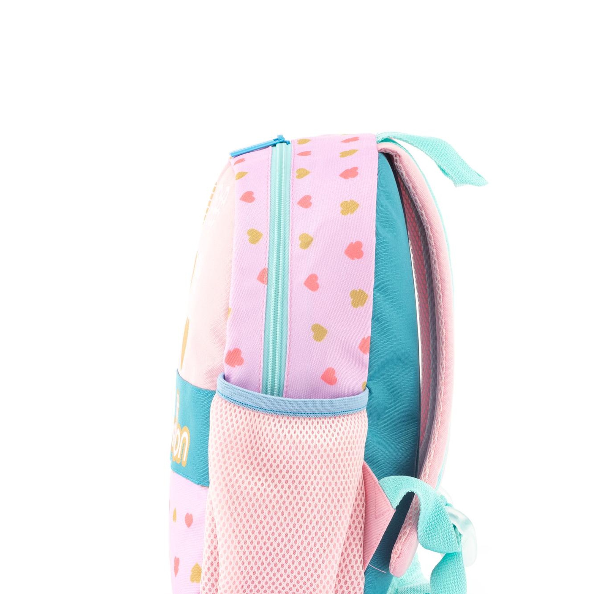 Kız Çocuk Pembe Kalp Desenli Benetton Yazılı Anaokul Çantası