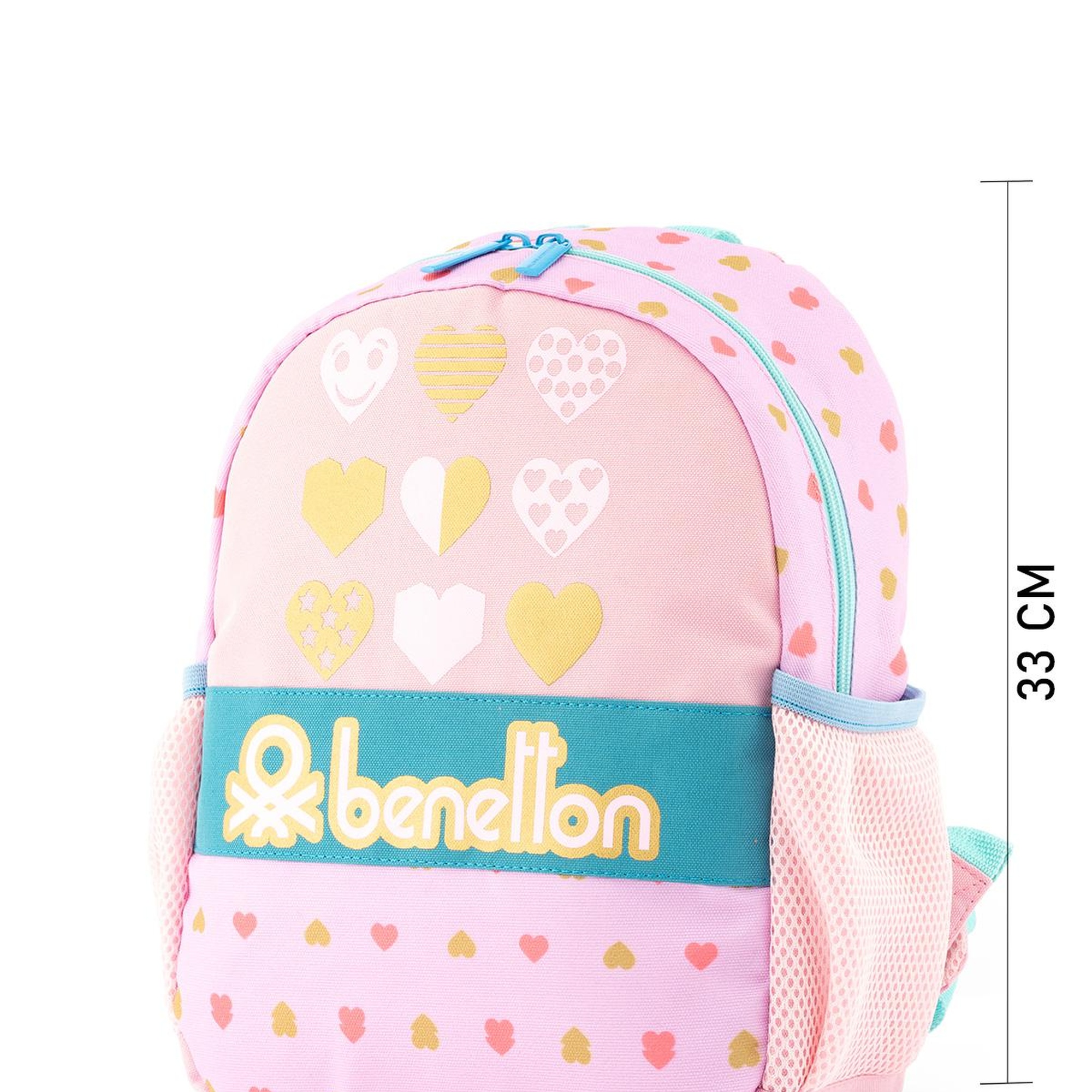 Kız Çocuk Pembe Kalp Desenli Benetton Yazılı Anaokul Çantası