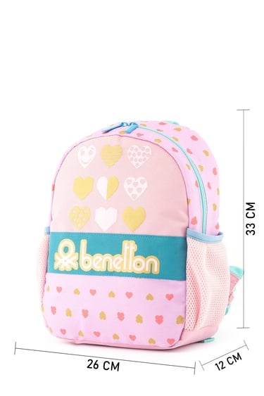  Kız Çocuk Pembe Kalp Desenli Benetton Yazılı Anaokul Çantası