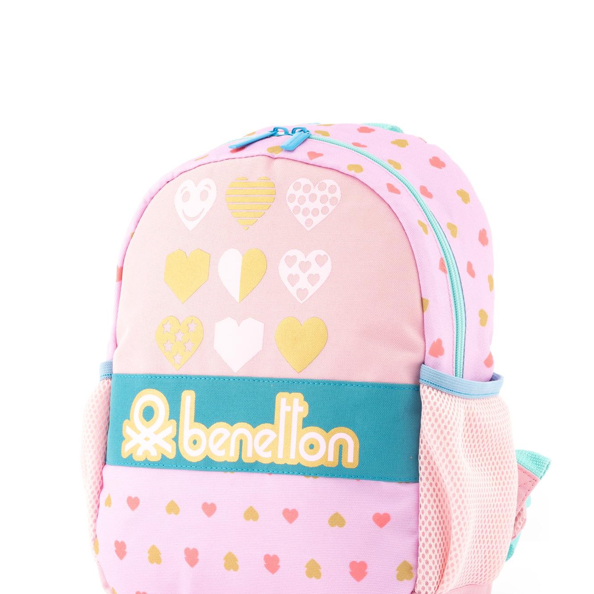 Kız Çocuk Pembe Kalp Desenli Benetton Yazılı Anaokul Çantası
