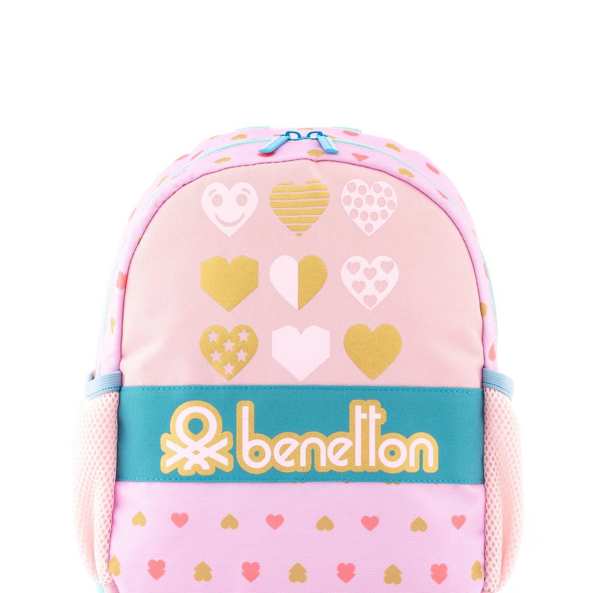 Kız Çocuk Pembe Kalp Desenli Benetton Yazılı Anaokul Çantası