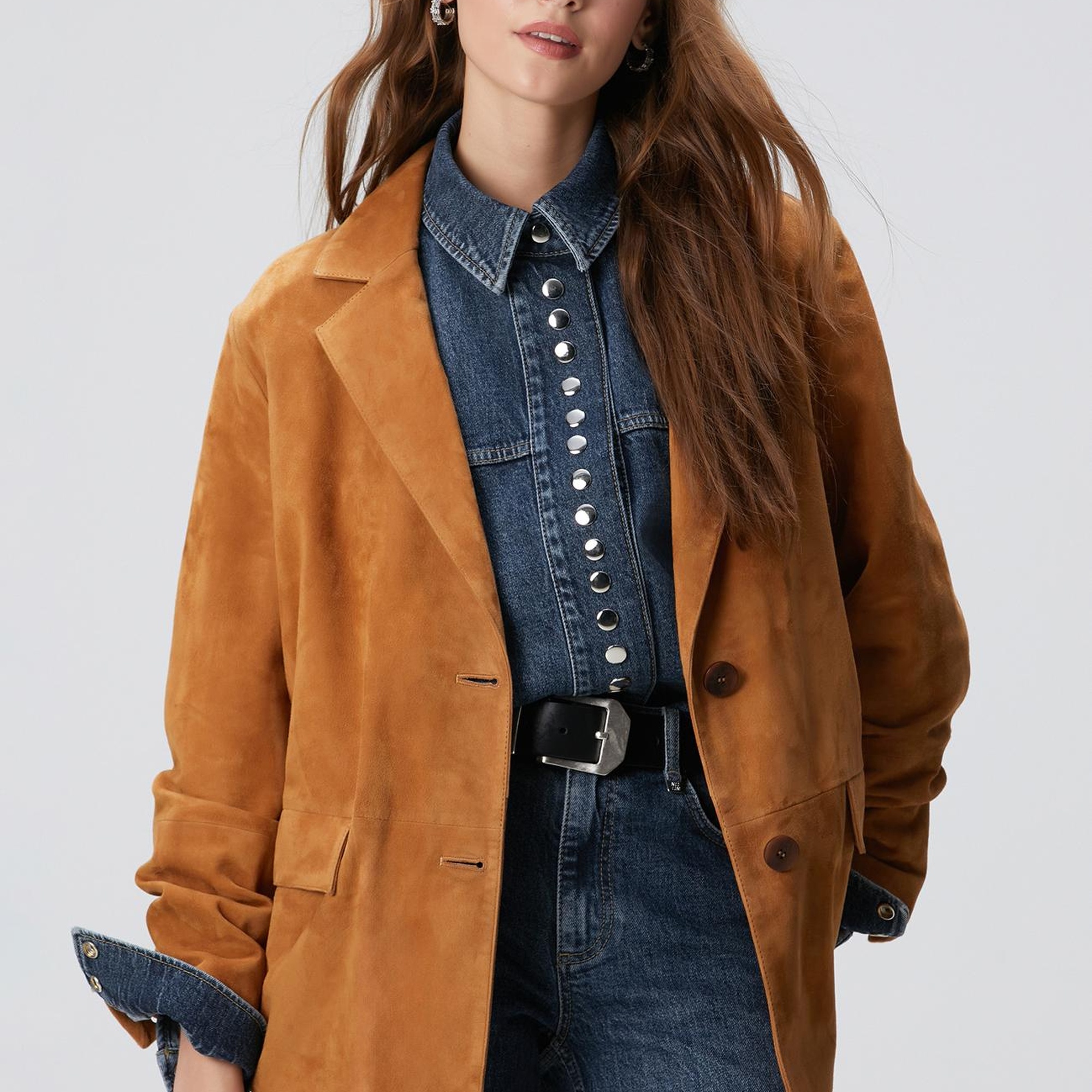 Network Kadın Camel Blazer Süet Deri Ceket