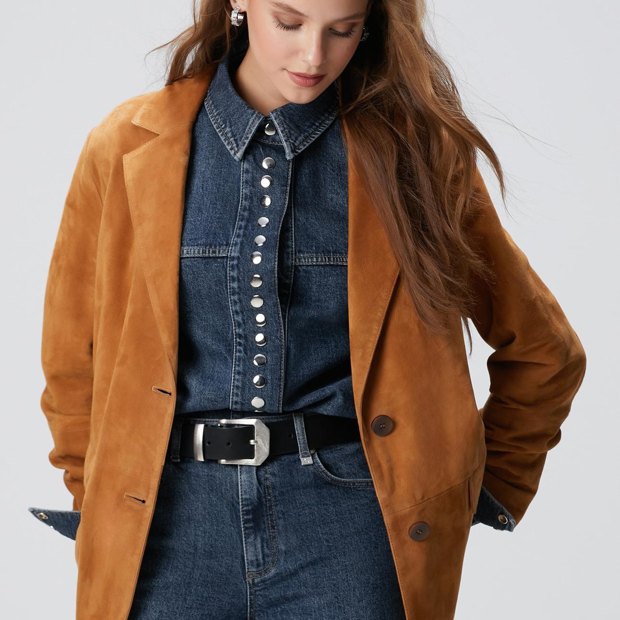 Network Kadın Camel Blazer Süet Deri Ceket